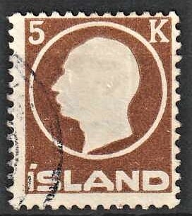 FRIMÆRKER ISLAND | 1912 - AFA 75 - Kong Frederik VIII - 5 kr. brun - Stemplet
